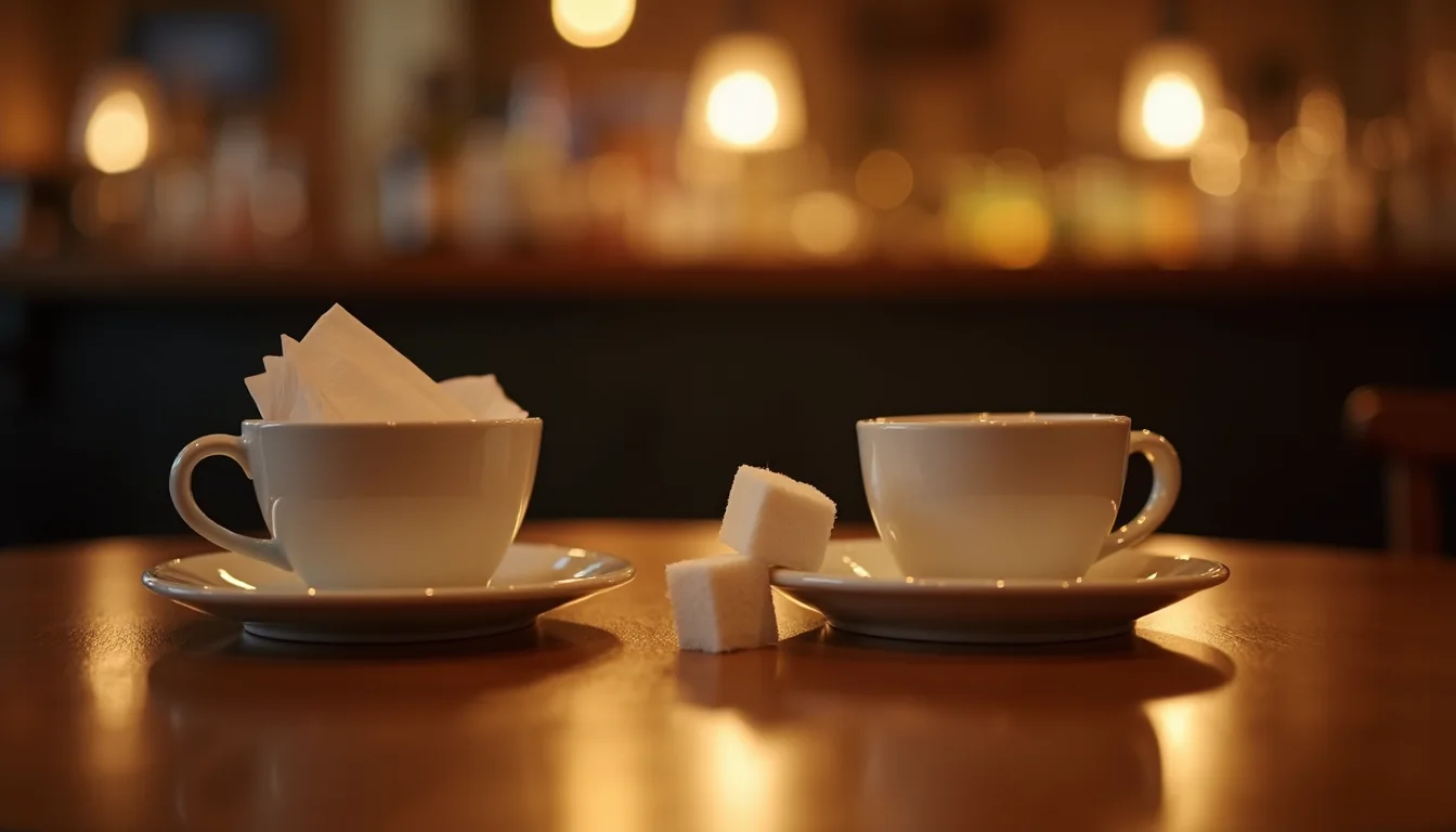 serviette en papier pliée glissée sous une soucoupe sucrée a Strasbourg